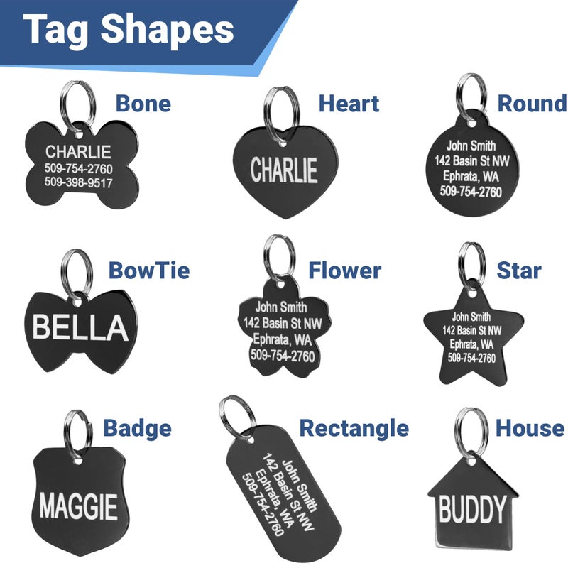 GoTags Dog Tags Personalized Engraved Pet ID Tags, Stainless Steel, Front and Backside Engraving, Available in Bone, Round, Heart, Bow Tie and More, Small and Large Dog and Cat (Pack of 1) - Image 2